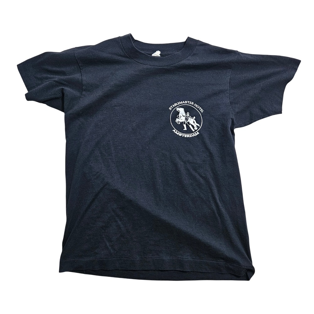 Vintage Stablemaster Hotel Amsterdam T-Shirt Mens Sm Black Graphic Single Stitch